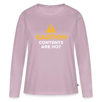 Le contenu est chaud - T-shirt manches longues Premium bio Femme - rose poudré - Devant - Julia (174cm)