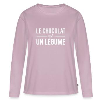 Le chocolat est un légume gourmand humour - T-shirt manches longues Premium bio Femme - rose poudré - Devant - Julia (174cm)