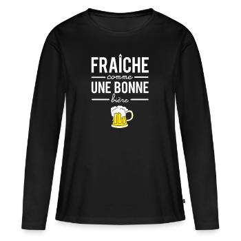 Fraîche comme une bonne bière alcool humour - T-shirt manches longues Premium bio Femme - noir - Devant - Julia (174cm)