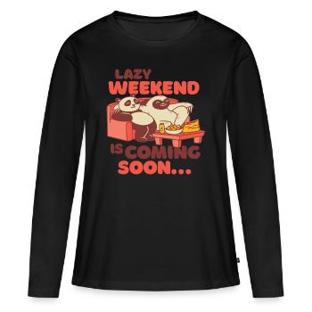 Lazy Weekend, Panda Sloth on Sofa, Relax - Women's Premium Organic Long Sleeve Shirt - black - Front - Julia (174cm)