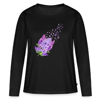 Fleurs de beaucoup de fleurs printemps flow lilas d’été - T-shirt manches longues Premium bio Femme - noir - Devant - Julia (174cm)