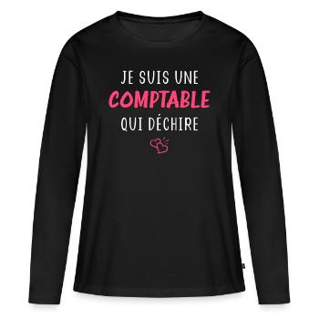 Je suis une comptable qui déchire - T-shirt manches longues Premium bio Femme - noir - Devant - Julia (174cm)