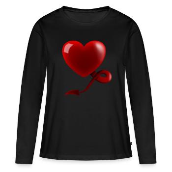 Coeur avec queue du diable - T-shirt manches longues Premium bio Femme - noir - Devant - Julia (174cm)