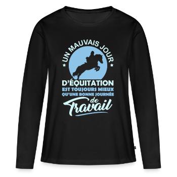 T-shirt Cheval - Mauvais jour d'équitation - T-shirt manches longues Premium bio Femme - noir - Devant - Julia (174cm)