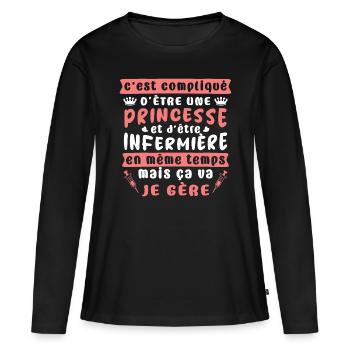 Infirmiere Cadeau Humour Infirmière - T-shirt manches longues Premium bio Femme - noir - Devant - Julia (174cm)