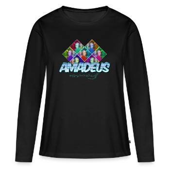 Mozart Pop-Art | Wolfgang Amadeus Mozart Geschenk - Frauen Premium Bio Langarmshirt - Schwarz - Vorne - Julia (174cm)