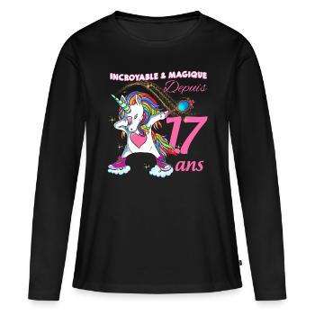 Incroyable et Magique Depuis 17 ans Licorne - T-shirt manches longues Premium bio Femme - noir - Devant - Julia (174cm)