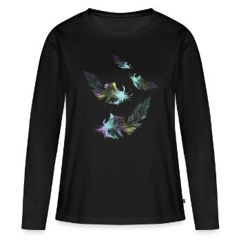 Regenbogenfedern - Frauen Premium Bio Langarmshirt - Schwarz - Vorne - Julia (174cm)
