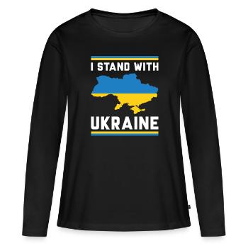 Je suis aux côtés de l’Ukraine - T-shirt manches longues Premium bio Femme - noir - Devant - Julia (174cm)