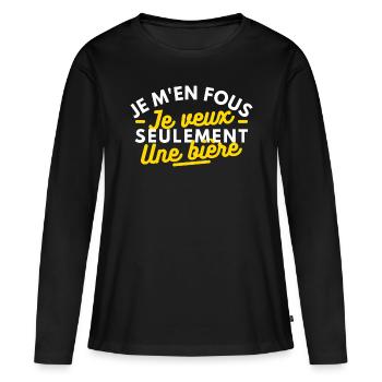 je m'en fous je veux seulement une bière - T-shirt manches longues Premium bio Femme - noir - Devant - Julia (174cm)
