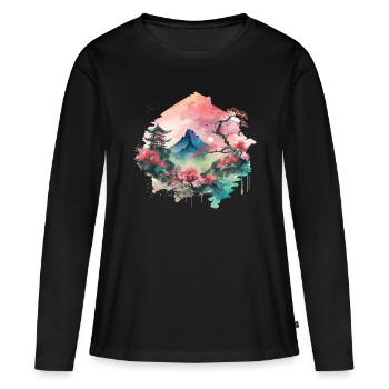 Asiatische Aquarelllandschaft - Frauen Premium Bio Langarmshirt - Schwarz - Vorne - Julia (174cm)