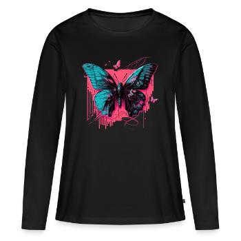 Schmetterling im Technicolor-Schein - Frauen Premium Bio Langarmshirt - Schwarz - Vorne - Julia (174cm)