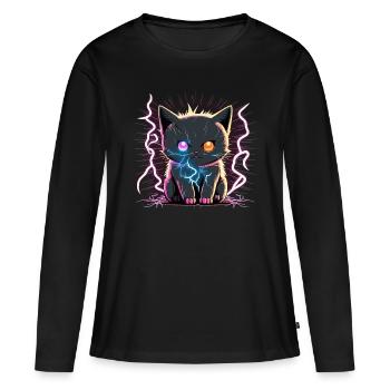 Elektrifizierte Katze - Frauen Premium Bio Langarmshirt - Schwarz - Vorne - Julia (174cm)