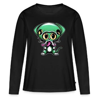 Mignon extraterrestre vert - T-shirt manches longues Premium bio Femme - noir - Devant - Julia (174cm)