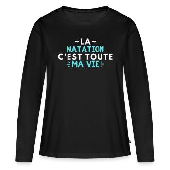 La natation c'est toute ma vie - T-shirt manches longues Premium bio Femme - noir - Devant - Julia (174cm)