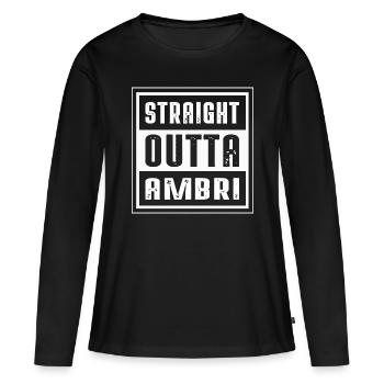 STRAIGHT OUTTA AMBRI - Frauen Premium Bio Langarmshirt - Schwarz - Vorne - Julia (174cm)