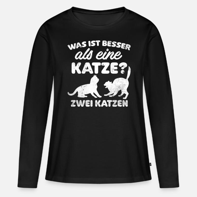 Was ist besser als eine Katze zwei Katzen Kätzchen - Frauen Premium Bio Langarmshirt - Schwarz