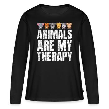 Les animaux sont ma thérapie Amoureux des animaux Animaux - T-shirt manches longues Premium bio Femme - noir - Devant - Julia (174cm)