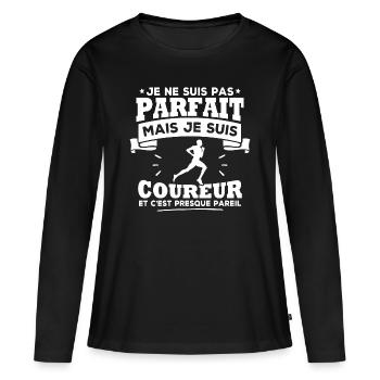 Pas parfait mais je suis coureur - T-shirt manches longues Premium bio Femme - noir - Devant - Julia (174cm)