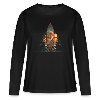 Surfbrett geteiltes Meer Artwork Surfing - Frauen Premium Bio Langarmshirt - Schwarz - Vorne - Julia (174cm)