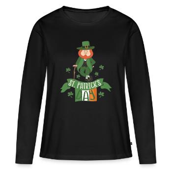 St. Patricks Day: Irish Leprechaun Kobold 17. März - Frauen Premium Bio Langarmshirt - Schwarz - Vorne - Julia (174cm)