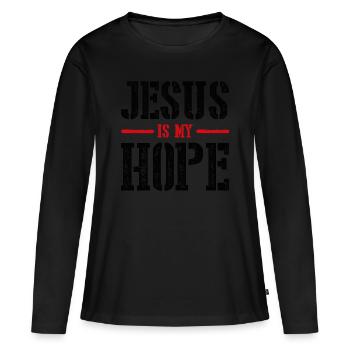 Jésus est mon espoir - T-shirt manches longues Premium bio Femme - noir - Devant - Julia (174cm)