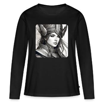 Fantasy Anime Fille Viking Germanique Trigues Moyen Âge - T-shirt manches longues Premium bio Femme - noir - Devant - Julia (174cm)