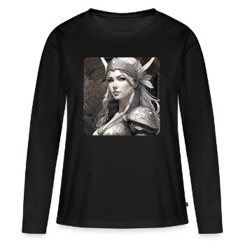 Fantasy Anime Fille Viking Germanique Trigues Moyen Âge - T-shirt manches longues Premium bio Femme - noir - Devant - Julia (174cm)