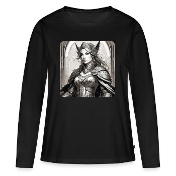 Fantasy Anime Fille Viking Germanique Trigues Moyen Âge - T-shirt manches longues Premium bio Femme - noir - Devant - Julia (174cm)