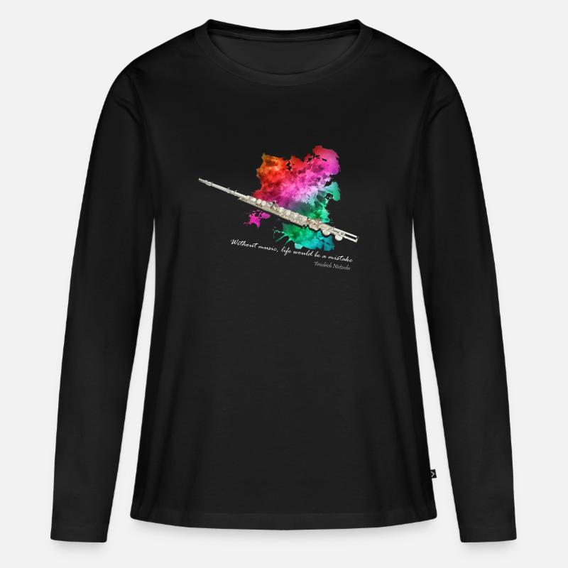 Querflöte - Frauen Premium Bio Langarmshirt - Schwarz