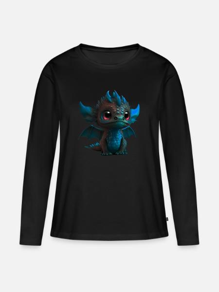 Baby Dragon Blue | Cute Blue Baby Dragon - Women's Premium Organic Long Sleeve Shirt - black