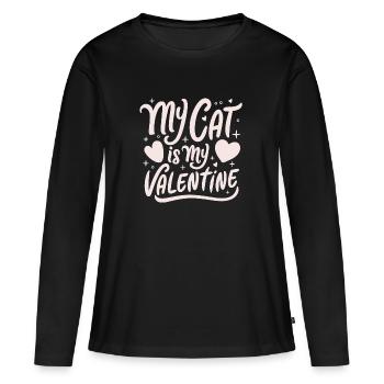 My cat is my valentine - T-shirt manches longues Premium bio Femme - noir - Devant - Julia (174cm)
