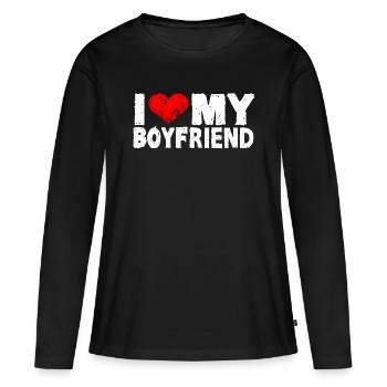 I love my boyfriend - Frauen Premium Bio Langarmshirt - Schwarz - Vorne - Julia (174cm)