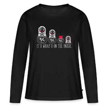 Russische Matrjoschka Puppe Spruch Herz - Frauen Premium Bio Langarmshirt - Schwarz - Vorne - Julia (174cm)