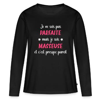 Masseuse - T-shirt manches longues Premium bio Femme - noir - Devant - Julia (174cm)