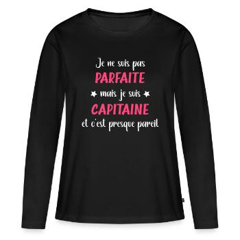 Capitaine - T-shirt manches longues Premium bio Femme - noir - Devant - Julia (174cm)