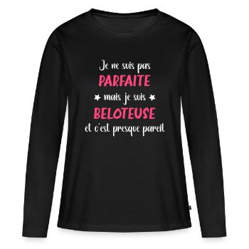 beloteuse - T-shirt manches longues Premium bio Femme - noir - Devant - Julia (174cm)
