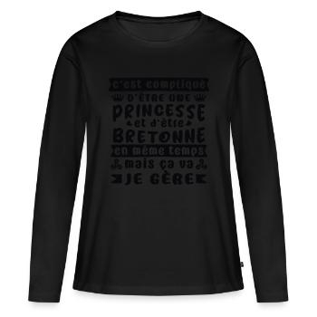 princesse bretonne cadeau,breizh,femme bretagne - T-shirt manches longues Premium bio Femme - noir - Devant - Julia (174cm)