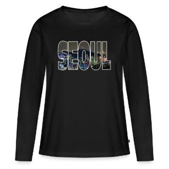 Séoul - T-shirt manches longues Premium bio Femme - noir - Devant - Julia (174cm)