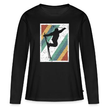 Cadeau graphique rétro skieur freestyle - T-shirt manches longues Premium bio Femme - noir - Devant - Julia (174cm)