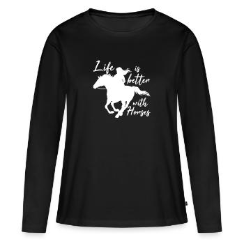 La vie est meilleure avec les chevaux Les chevaux aiment les paroles - T-shirt manches longues Premium bio Femme - noir - Devant - Julia (174cm)