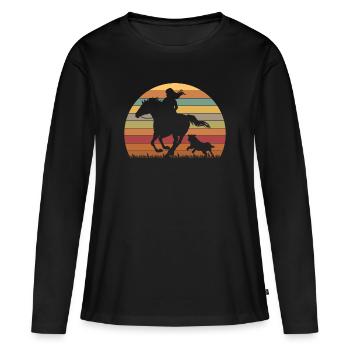 Chiens chevaux aiment rétro graphique cadeau équestre - T-shirt manches longues Premium bio Femme - noir - Devant - Julia (174cm)