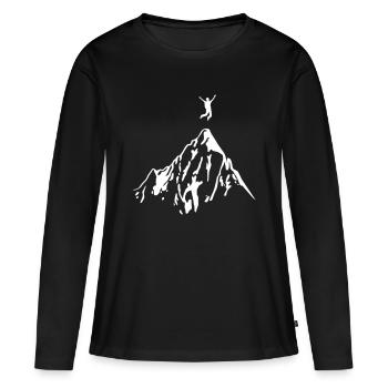 Bergsteiger erreicht Gipfel - Frauen Premium Bio Langarmshirt - Schwarz - Vorne - Julia (174cm)
