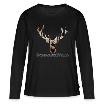 Schwarzwald Hirsch - Wald - Frauen Premium Bio Langarmshirt - Schwarz - Vorne - Julia (174cm)