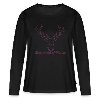 Schwarzwald Hirsch - Rand lila - Frauen Premium Bio Langarmshirt - Schwarz - Vorne - Julia (174cm)