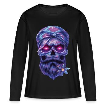Crâne mystique avec talisman et edelweiss - T-shirt manches longues Premium bio Femme - noir - Devant - Julia (174cm)