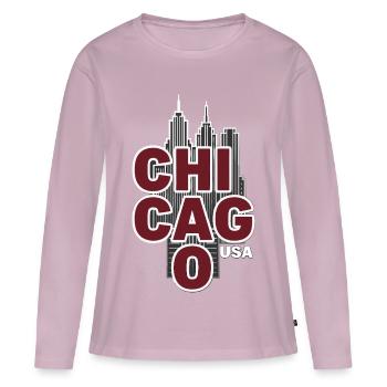 Chicago Skyline, USA, Illinois - T-shirt manches longues Premium bio Femme - rose poudré - Devant - Julia (174cm)
