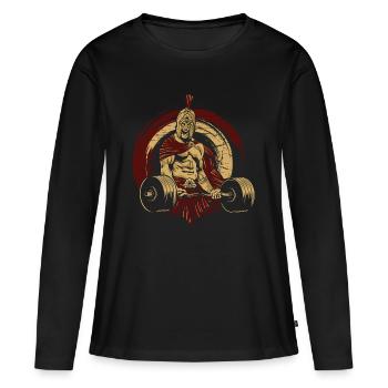 T-shirt d'entraînement pour les athlètes de force et les haltérophiles - T-shirt manches longues Premium bio Femme - noir - Devant - Julia (174cm)