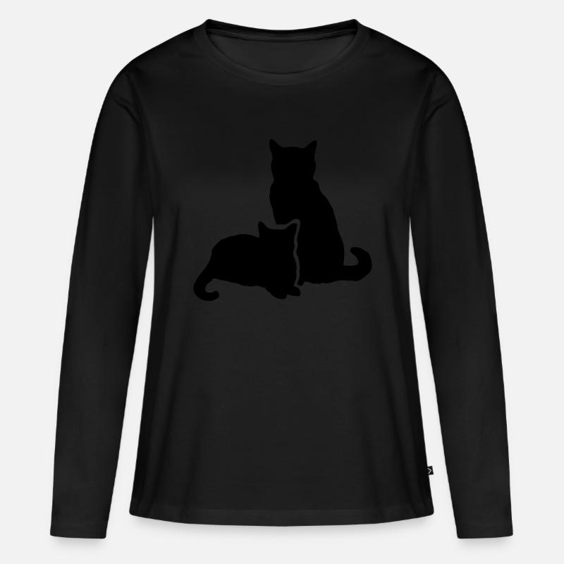 zwei Katzen - two cats - Frauen Premium Bio Langarmshirt - Schwarz