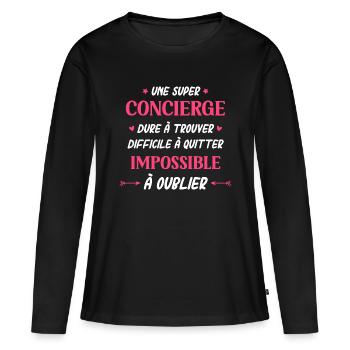 Super concierge - T-shirt manches longues Premium bio Femme - noir - Devant - Julia (174cm)
